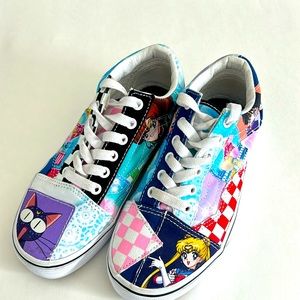 Gently used , Vans Sailor Moon ,  skate shoe , patchwork , Big Kids size US 3